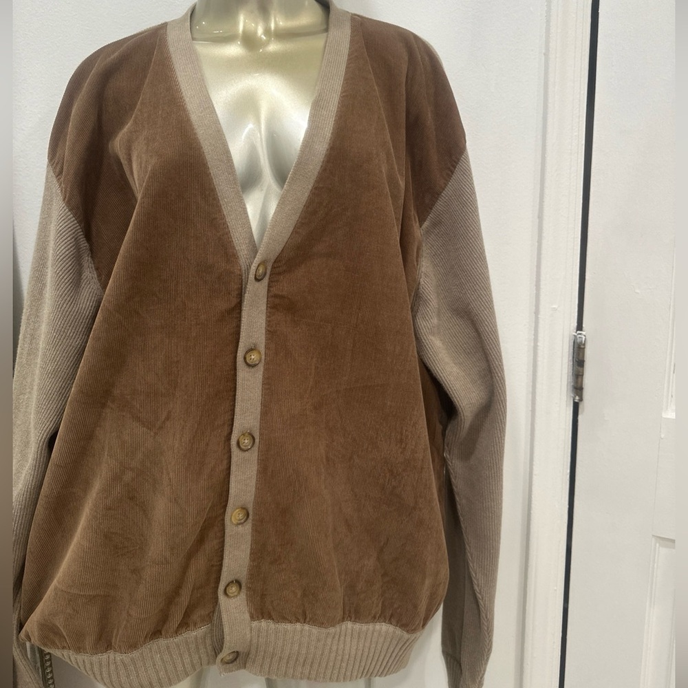 Alex Cannon Brown tan Cotton‎ Sweater button up  Men's XXL mocha moose